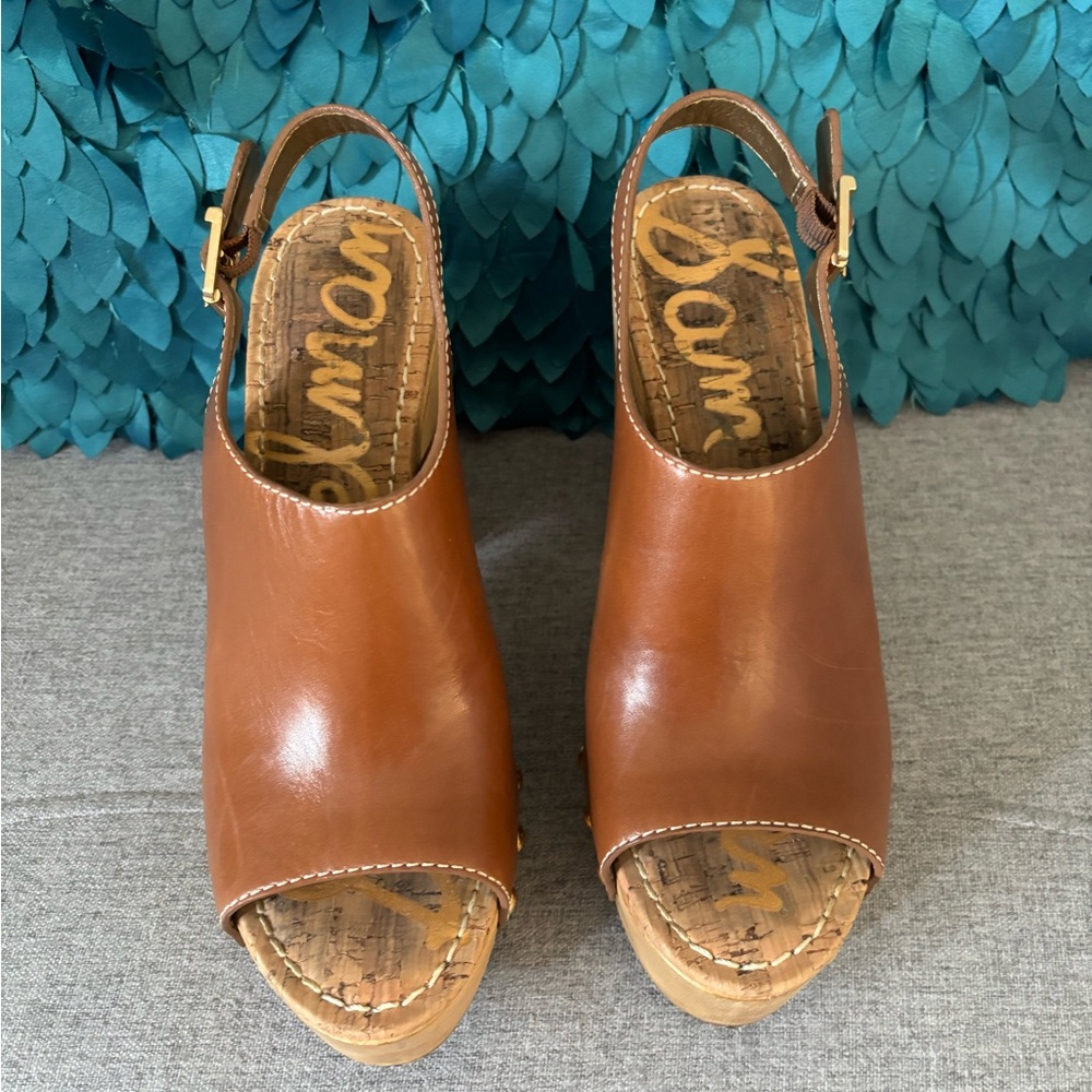 Like New Sam Edelman Brown Studded Platform Clog Sandals Size 8.5 - Picture 6 of 8